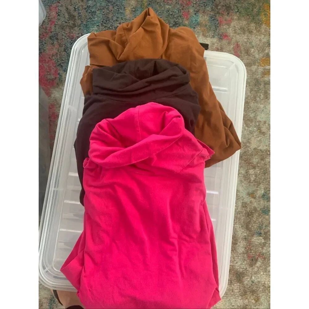 Bundle of 3 Lands’ End Women’s cotton stretch knit "shaped fit" turtlenecks